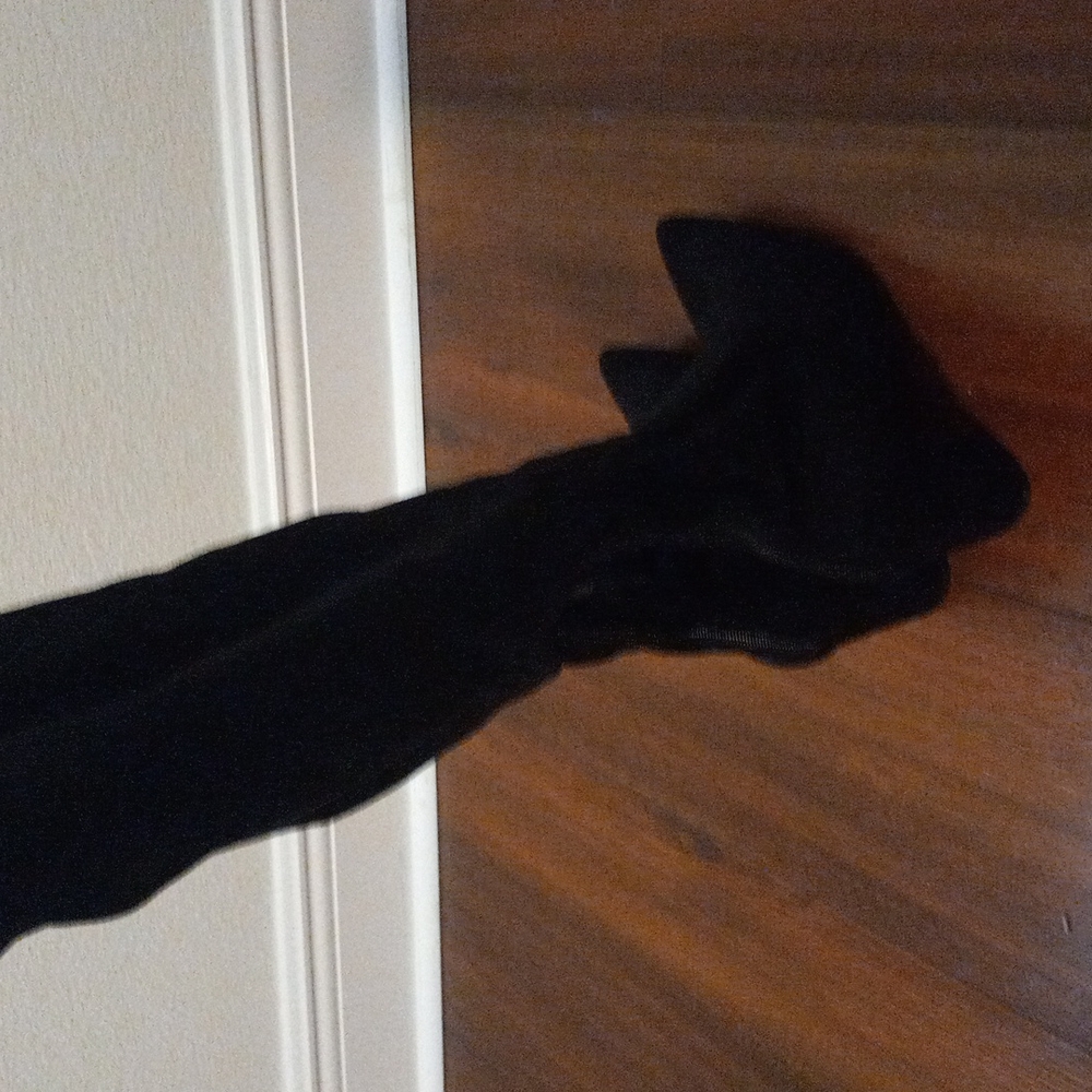 Black faux suede over the knee boots - Picture 7 of 7